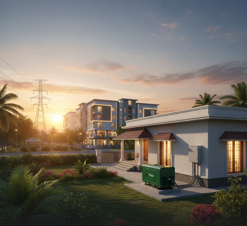 Backup diesel generator installed at residential property by Best Generator Dealers in Chengalpattu