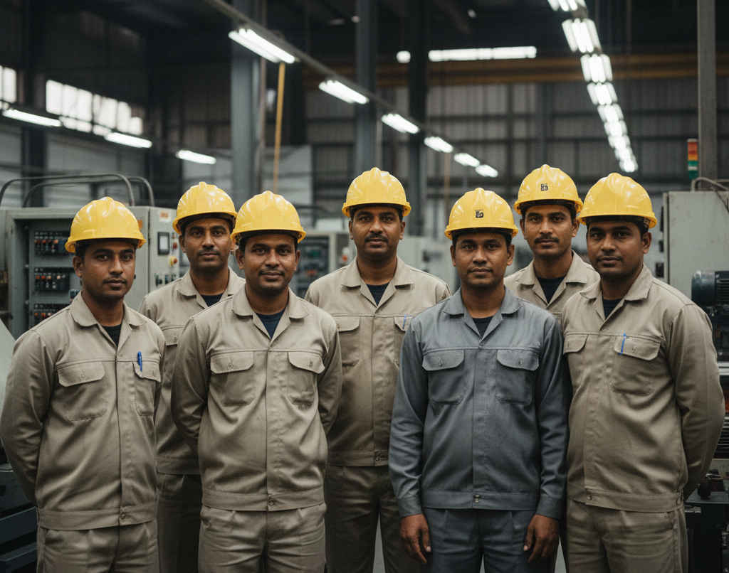 Skilled engineers and technicians of PowerGenCo Engineering Company at industrial power facility