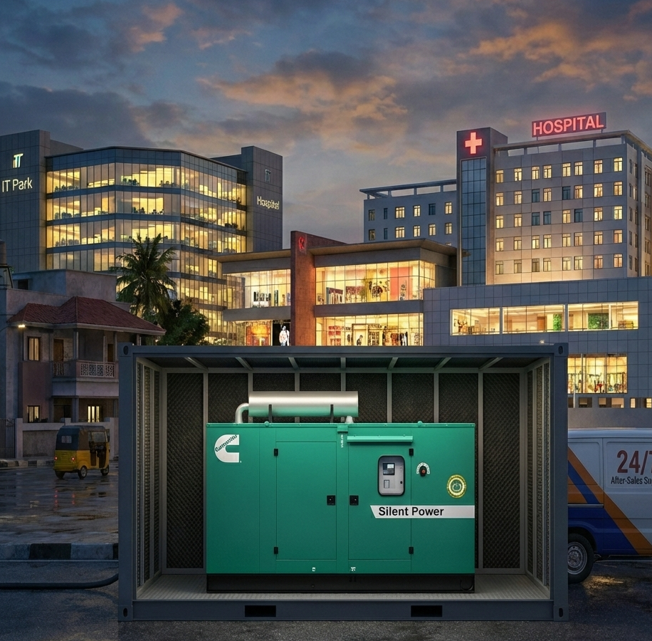 Silent generators in Chennai providing hospital and IT park power backup with 24/7 support