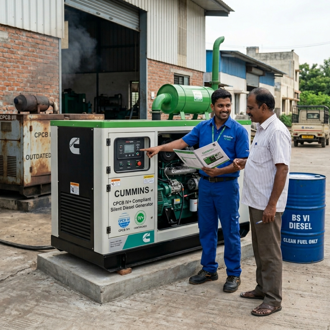Cummins silent diesel generator installation and client consultation in industrial site Chennai
